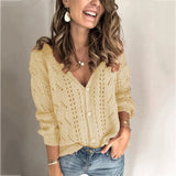 Toloer And Autumn New Women's Cardigan Long Sleeve Hollow V Neck Sweater Women's