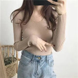 Knitted Shirt 2025 Autumn New Bottoming Shirt Slim Slim Solid Color Sweater Long Sleeves With A Short