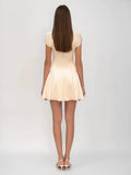 Short Sleeve Satin Hollow Out Mini Dress-Outfit