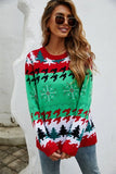 Santa Trees Print O-Neck Green Christmas