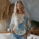 New Hot 3D Printed Ladies Round-Neck Long Sleeve Retro Bohemian