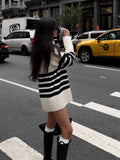 Women's Loose Lazy Black And White Striped Sweater With Long Knitted Shirts In The