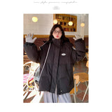 Black Down Cotton Jacket Female Winter 2024 New Korean Version Loose Students Thickened Off-Season Cotton-Padded Jacket Padded Jacket Coat-Outfit