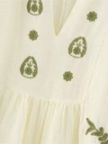 Spring V-Neck Lantern Sleeves National Style Embroidery Shirt Trend