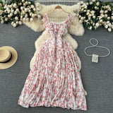 Atmosphere Feeling Flower Small Flying Sleeve Dress Female Summer Fold Lotus Leaf Edge Minority French High-Grade Orange Stalk Dress-Outfit