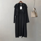 Autumn 2021 Women Solid Color Long Trench Coat Turn Down Collar Long Sleeve Khaki Coat Female Elegant Office Trench