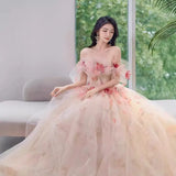 Three-Dimensional Flowers Shoulder Small Tail Dress Bridal Toast Banquet Fairy Fluffy Skirt Evening Dress