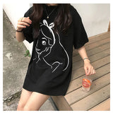 Toloer Summer New Korean Print Long Short Sleeve T-Shirt Women's Loose Shirt