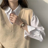 V-neck Knit Vests Woman Korean Sleeveless Loose Solid Vests Women Simplicity Slim Warm Women's Pullover Jacket