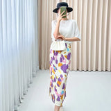 Folded Purple Snowflake Print Skirt Gentle Cream Purple Bump Color Daily Slim High Waist Open Straight