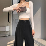 Toloer Wide Leg Pants Female Autumn High Waist Hanging Feeling Straight Tube Small Loose Casual Mop Floor Suit Pants Summer Thin Money-Outfit
