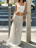Lace Up Crop Top & Maxi Skirt Two Piece