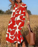 Ladies Style V-Neck Loose Waist Dress 2025 Summer Fashion New Set Long