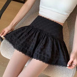 Splicing Mini Skirt for Women Y2K Korean High Waist Sweet Preppy Pleated Skirt Summer Solid Ruffles Kawaii A Line Skirts-Outfit