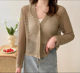 Korean Summer New Design Feel Hollowed-Out Long-Sleeved Pure Desire Knitted Cardigan Sunscreen Dress Girl-Outfit