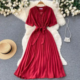 Women Summer Midi Dress 2022 Sweet Elegant Woman Party Dresses V Neck Puff Sleeve Sundress Vestidos Robe Female