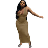 Bodycon Long Maxi Dresses for Women Elegant Robe Deep V Neck Sexy Summer Sleeveless Office Vestido White Lady Dress