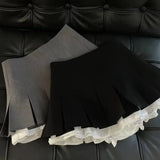 Patchwork Pleated Skirts Women Summer Japanese Preppy Ruffles Mini Skirts Y2K High Waist Kawaii All Match A Line Skirts-Outfit
