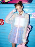 Summer Harajuku Sun Protection Coat Long Sleeve Transparent Jacket Gradient Sequin Female Jacket Women Feminine
