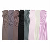 Women's Clothing 2025 Spring New Sleeveless Wrinkles Decorated Semi-High Collar Net Fan Flute