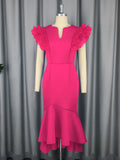 Lotus Leaves Folded Short-Sleeved Dress Banquet Temperament High-Waisted Fishtail Dress