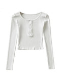 Button Up Long Sleeve Crop Top-Outfit