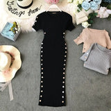 Elegant Ladies Dresses 2022 New Summer Knitted Office Dress Good Quality Women Knee Length Bodycon Dress