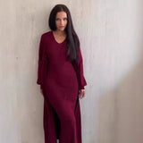 2025 New Fashion Solid Color Long Knitwear Dress Elegant Suit