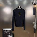 High-End Blouse In Autumn 2025 New Temperament Collar Metal Decorative Long-Sleeved Knitted Shirt - Black / S
