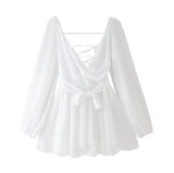 Summer Out-The-Shoulder Lantern Long-Sleeved V-Neck Dress Sexy Showy Multi-Colored Skirt