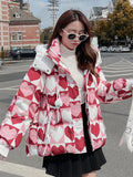 2022 Korean Fashion Jacket Women Winter Short Parkas Print Hooded Thicken Warm Female Snow Wear Coat Padded Loose