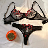 Mesh Floral Bra And Panty Lingerie Set-Outfit