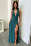 Women's New Hanging Neck V Tie Strap Bare Back Open Dress