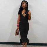 Women's Wear 2024 Summer New Fashion Personality Sling Open Back Wood Ear Knit Slim Long Skirt-Outfit