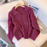 Collar French Retro Twist Sweater Female Autumn Winter 2023 New Loose Wear Lazy Wind Show Thin Sweater-Outfit