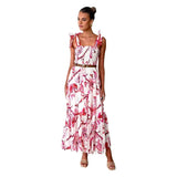 Spring And Summer Women's Slings To Take Loose Waist And Shoulder Straps Large Swings Long Printed Dress Skirt Dress Dress Dress