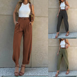Toloer Spot Women's Wear Factory Fashion Pure Color Loose High Waist And Foot Suit Pants-Outfit