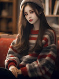 Toloer Spring And Autumn Retro Striped Sweater Women Winter Languid Wind 2025 New External Wear Soft Knitted Shirt