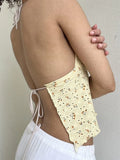 Retro Women Lace Halter Camis Tops Sleeveless Embroidery Floral Print Slim Fit Backless Tie-up Tank Summer Mini Vest-Outfit