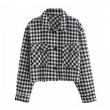 2022 New Arrival Houndstooth Jacket Women Chic Tassel Pocket Coat Lady Batwing Long Sleeve Loose Cropped Tops