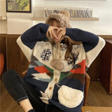 Women Christmas Snowflake Sweater Jackets Korean Loose Lazy Knitted Single Breasted Cardigans Warm Thicken