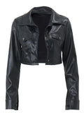 Women's Winter 2023 Hot Style Maillard Wind Personality Lapel Button Exposed PU Leather Cardigan Coat-Outfit