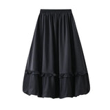 Waist Wood Ear Folding Flower Buds Mid-Long Dress Girl 2025 New Crobs Thin Dress