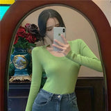 Low-Chested European Version Of The Ins Square Lead Long-Sleeved Knitted Shirt Women Autumn New Oceanic Set-Up