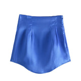 Pure Color Simple Silk Satin Sensitive Mini Skirt In Spring-Outfit