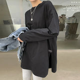 Toloer Style Small Shirt 2024 Autumn Dress New Women's Korean Version Of Pure Color Open Slit Long-Sleeved T-Shirt Female Jacket Bottom Shirt