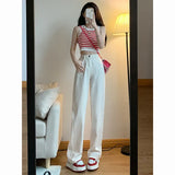 Toloer Size Women's Pear Wear With White Jeans Female Autumn Loose Wide Legs Show Thin Straight Down Pants-Outfit