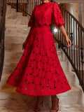 And Leisure Set Women's New Summer 2025 Vacation Wind Collar Embroidered Flower Slence Design Dress