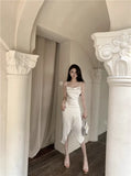 Summer New Elegant Dresses Women French Style Sexy Swinging Collar Satin Sleeveless Slim White Dress Ladies Stylish-Outfit