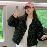 Female Winter 2024 New Korean College Wind And Thick Long Sleeve Cotton-Padded Coat Flower Cotton-Padded Jacket-Outfit